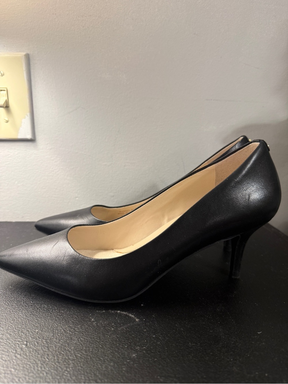 Cole Haan Black Leather Pointed-Toe Pumps